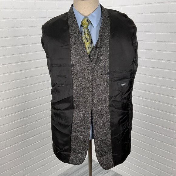 BOSS Hugo Boss Blazer Men 40 Black‎ White Herringbone Einstein Silk Wool Stretch - Picture 5 of 13